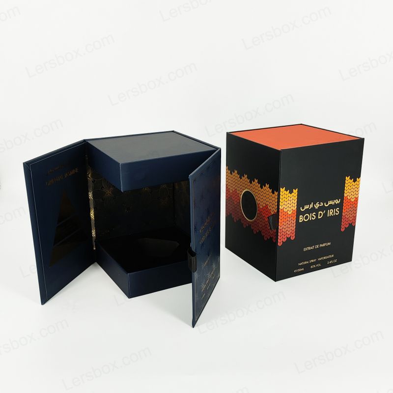 Kotak minyak wangi tegar mewah dengan logo foil emas tersuai dan dulang Eva yang elegan HP002