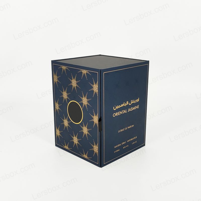 Kotak minyak wangi tegar mewah dengan logo foil emas tersuai dan dulang Eva yang elegan HP002
