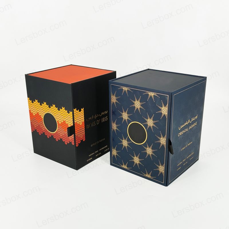 Kotak minyak wangi tegar mewah dengan logo foil emas tersuai dan dulang Eva yang elegan HP002