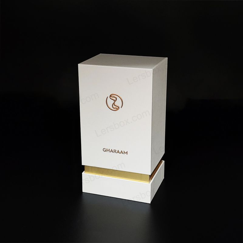 Kotak minyak wangi mewah dengan logo foil emas buatan tangan dan Eva Foam Insert HP012