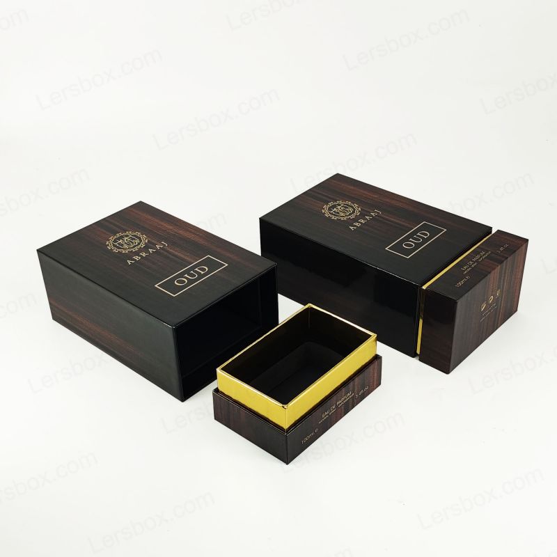 Pembungkusan minyak wangi tegar buatan tangan dengan kerajang emas yang merinci dan Eva Foam Masukkan HP019