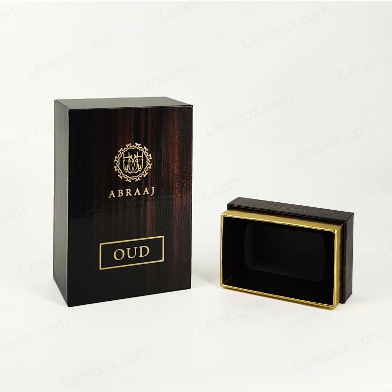 Pembungkusan minyak wangi tegar buatan tangan dengan kerajang emas yang merinci dan Eva Foam Masukkan HP019