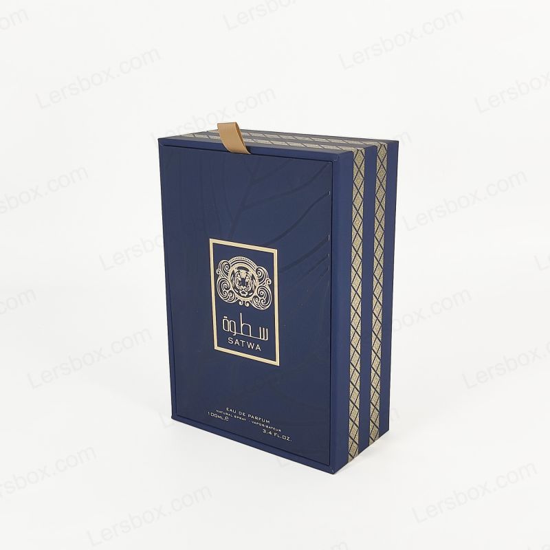 Kotak minyak wangi mewah dengan embossing foil emas tersuai dan dulang Eva untuk perlindungan tambahan HP018