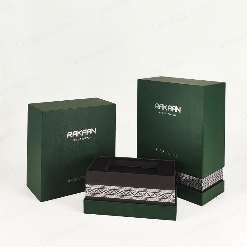 Pembungkusan minyak wangi foil emas eksklusif dengan dulang eva dan struktur tegar HP024