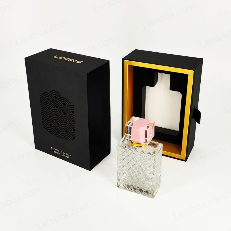 Kotak minyak wangi premium dengan kerajang emas tersuai, dulang Eva, dan tudung tegar untuk perlindungan HP033
