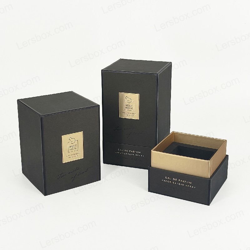 Kotak minyak wangi foil emas dengan tudung tegar, asas, dan dulang buih eva untuk paparan mewah HP034